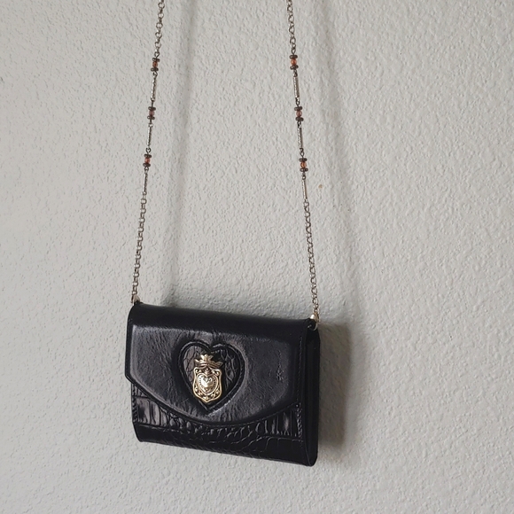 Brighton | Black Leather Beaded Chain Crossbody Purse - Picture 4 of 11